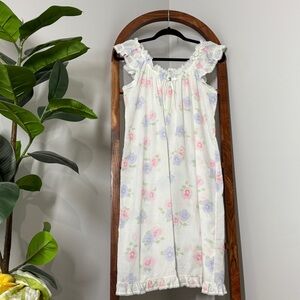 Vintage MEDIUM Miss Elaine Floral Ruffle Lace Trim Nightgown USA Union Made